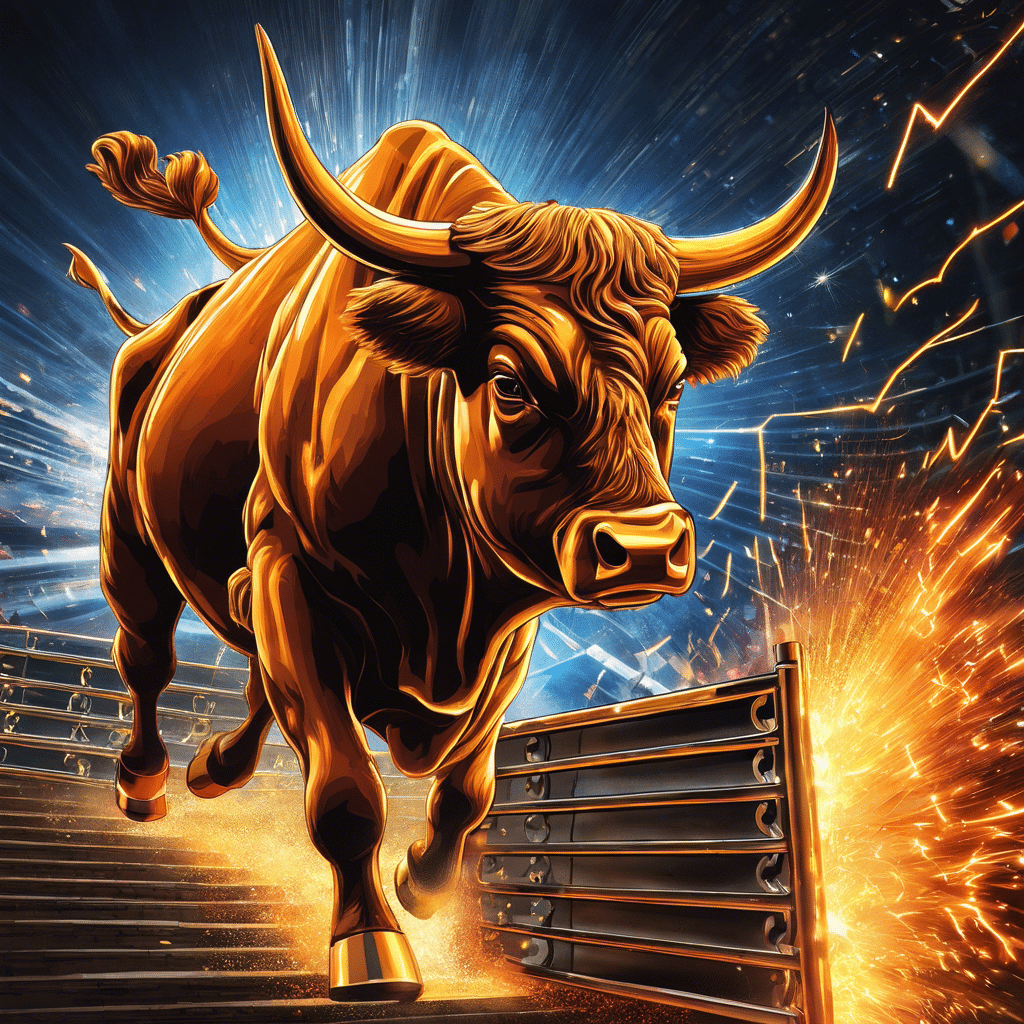An image of a charging bull bursting through a barrier labeled "SEC Approval", with fiery sparks flying, symbolizing the anticipated explosive price surge of Bitcoin