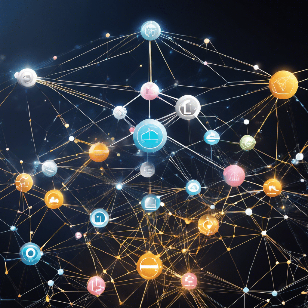 An image showcasing a network of interconnected nodes representing various industries, such as finance, healthcare, and supply chain, being transformed by blockchain technology