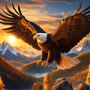 An image showcasing a majestic mountain range with bitcoin and ethereum logos soaring like eagles at their peaks, while the sun casts a golden glow on the breathtaking landscape