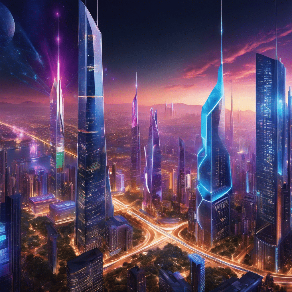An image showcasing a vibrant cityscape, where futuristic skyscrapers seamlessly integrate with decentralized networks