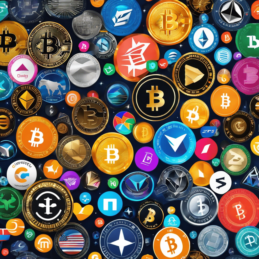An image showcasing a dynamic collage of the top cryptocurrencies, with their logos prominently displayed on a vibrant background