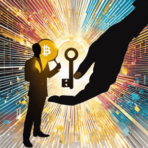 An image showcasing a silhouette of a person holding a golden key, surrounded by a vibrant background of rising charts, digital currencies, and encrypted codes, symbolizing the hidden secrets to achieving success in crypto investments