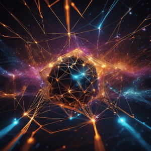 An image showcasing interconnected nodes representing blockchain technology, pulsating with vibrant energy, while lines of code flow through them, symbolizing the immense potential and disruptive power of blockchain development