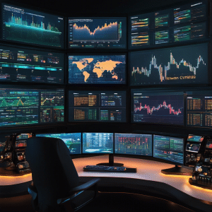 An image showcasing a futuristic, data-driven control room filled with state-of-the-art screens displaying real-time graphs, charts, and intricate algorithms, symbolizing the limitless potential of cryptocurrency analysis